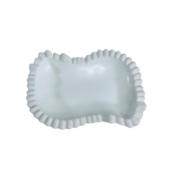 Rare Milk Glass Cottage Soap Dish White Trinket Saw Tooth Rim Hobstar Fork Patte - Picture 1 of 9